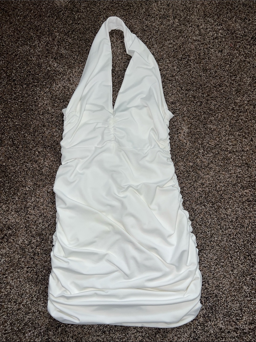 SHEIN White Halter Ruched Mini Dress